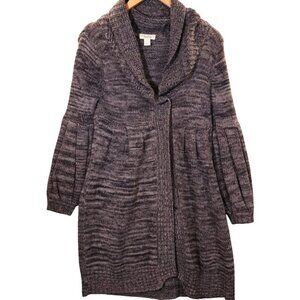 Neiman Marcus Long Gray Knit Cardigan With Shawl Collar & Pleated Sleeves 100% C